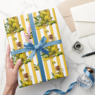 Mediterranean Yellow Stripe Pattern Olive Oil Wrapping Paper