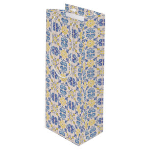 Mediterranean Yellow White Blue Tiles  Wine Gift Bag