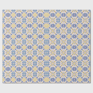 Mediterranean Yellow White Blue Tiles  Wrapping Paper