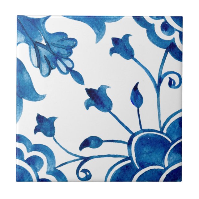Mediterranian hand painted style blue ceramic tile (Front)