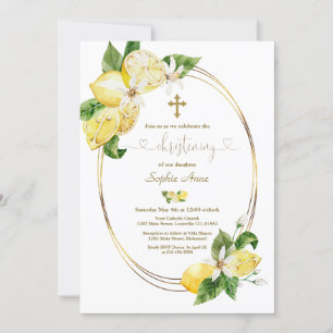 Mediterranian Lemon Fruits Calligraphy Christening Invitation
