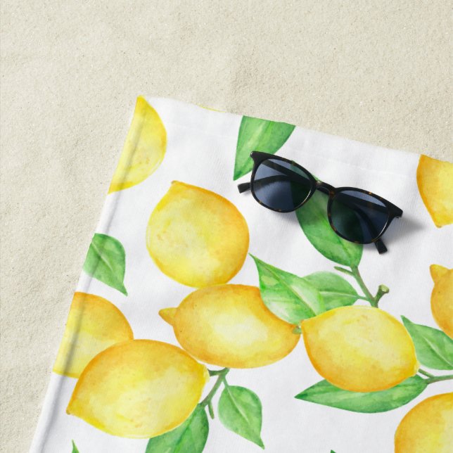 Mediterrenean Citrus Lemon pattern Beach Towel (In Situ)