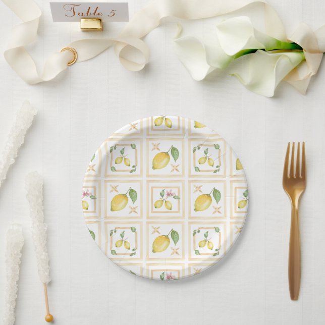 Mediterrenean Citrus Lemon pattern Paper Plate (Wedding)