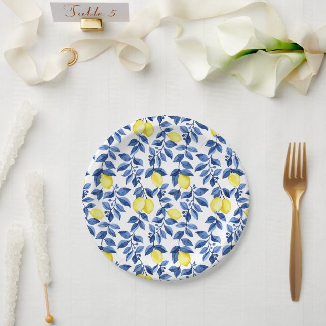 Mediterrenean Citrus Lemon pattern Paper Plate (Wedding)