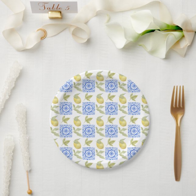 Mediterrenean Citrus Lemon pattern Paper Plate (Wedding)