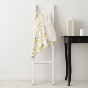 Mediterrenean Citrus Lemon pattern Sherpa Blanket
