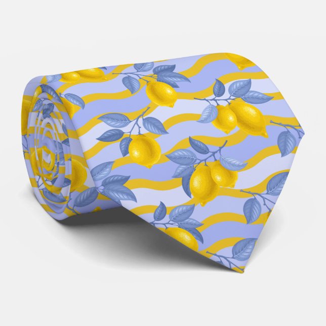 Mediterrenean Citrus Lemon pattern Tie (Rolled)