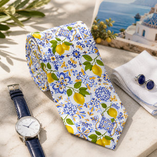 Mediterrenean Citrus Lemon pattern Tie