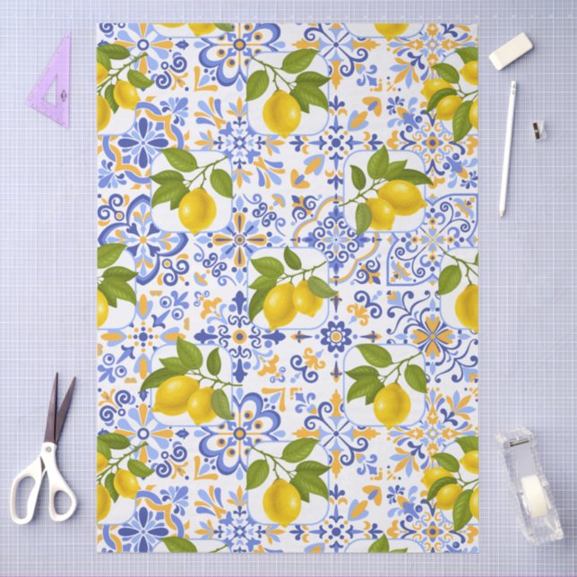 Mediterrenean Citrus Lemon pattern Tissue Paper (Craft)