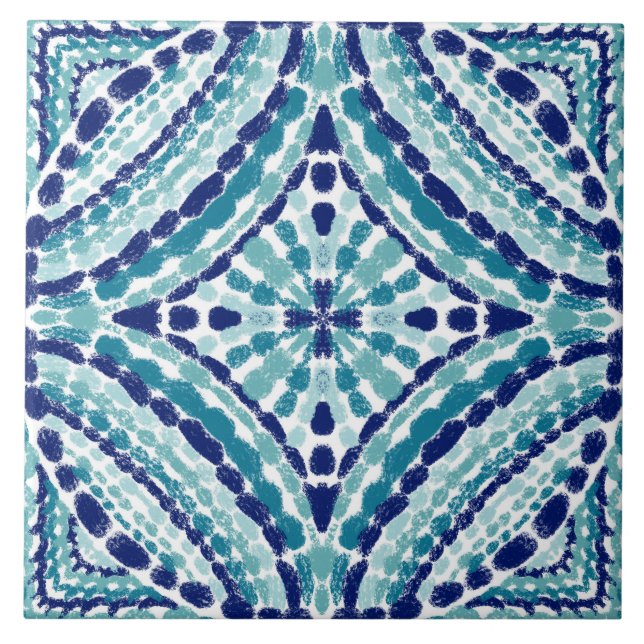 Meditteranean Blue Turquoise Mosaics Hand Painted Tile (Front)