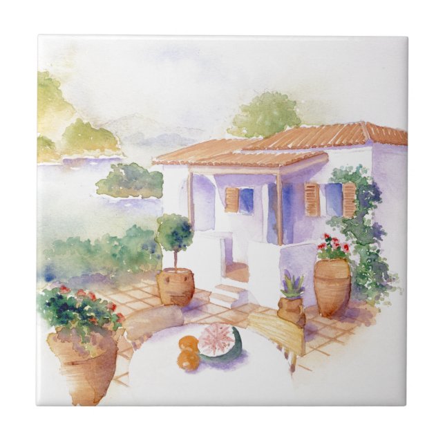 Meditteranean villa small square tile (Front)