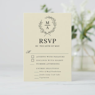 Medium Beige Simple Elegant Monogram RSVP and Meal Card