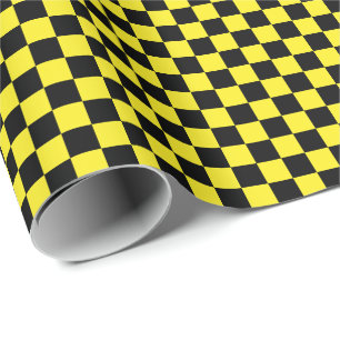 Medium Black and Yellow Checks Wrapping Paper