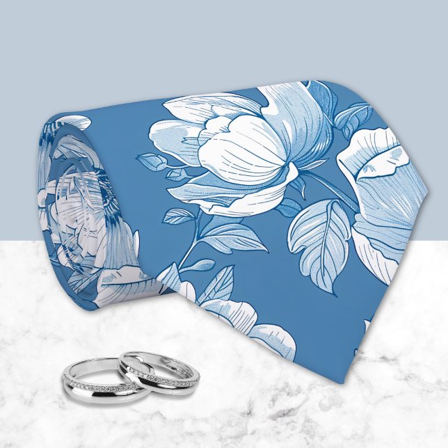 Medium Blue and White Chinoiserie Floral  Tie (Creator Uploaded)