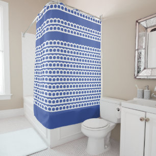 Medium Blue  and white Modern bubble Waves Shower Curtain