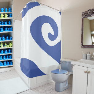 Medium Blue and White Swirl Wave Shower Curtain