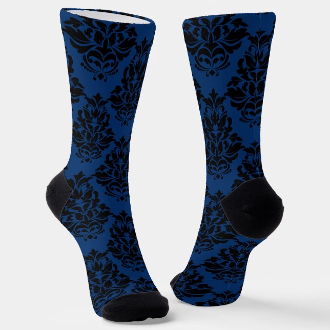 Medium Blue Damask 1 Socks (Angled)