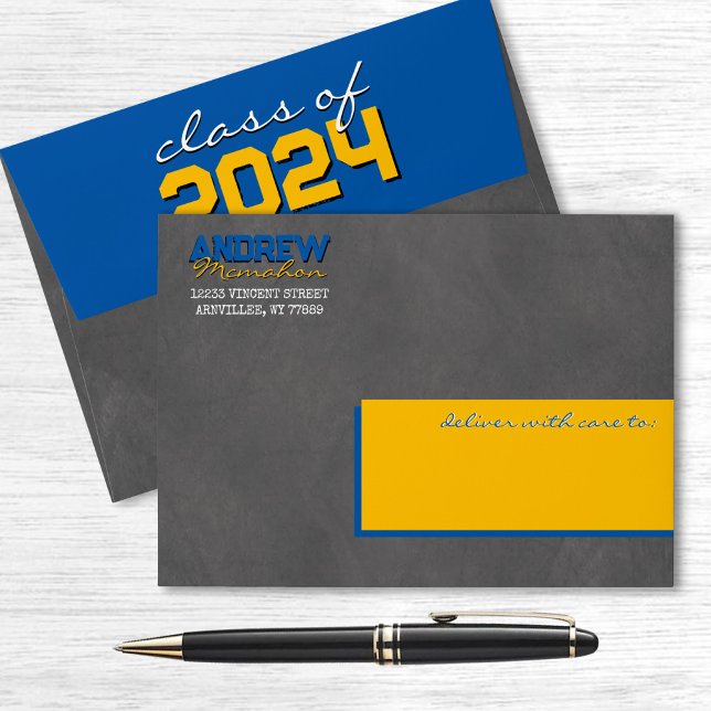 Medium Blue & Gold Graduation Chalkboard Envelopes (Creator Uploaded)