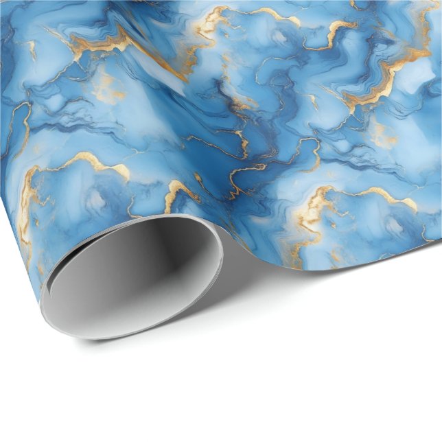 Medium Blue & Gold Marble Wrapping Paper (Roll Corner)