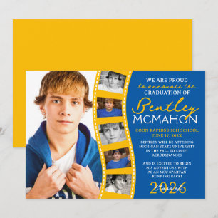 Medium Blue Gold Photo Filmstrip Grad Announcement