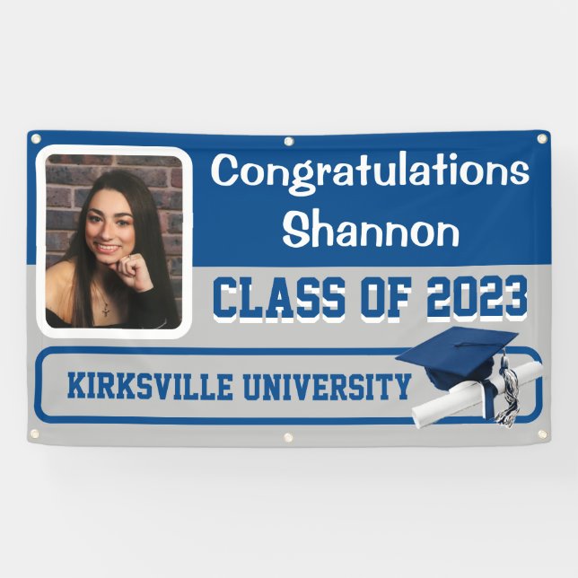 Medium Blue & Grey Vinyl Graduation Banner (Horizontal)