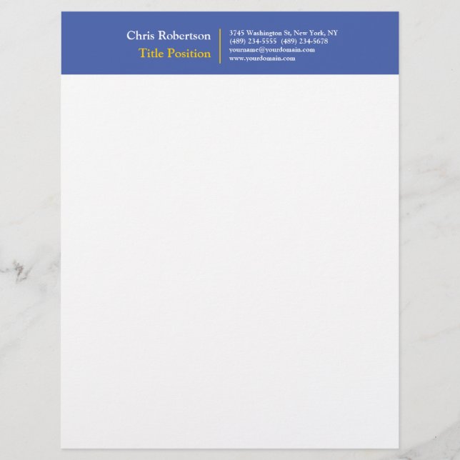 Medium Blue Yellow White Modern Minimalist Custom Letterhead (Front)