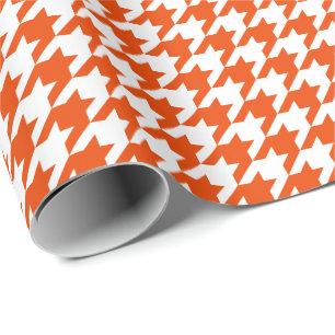 Medium Bright Orange and White Houndstooth Wrapping Paper