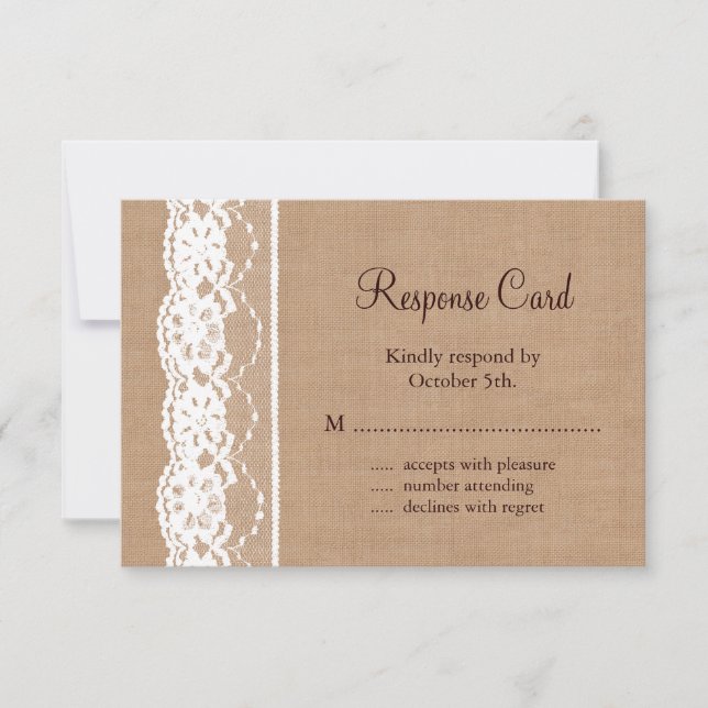 Medium Burlap and Vintage Lace RSVP Card (Front)