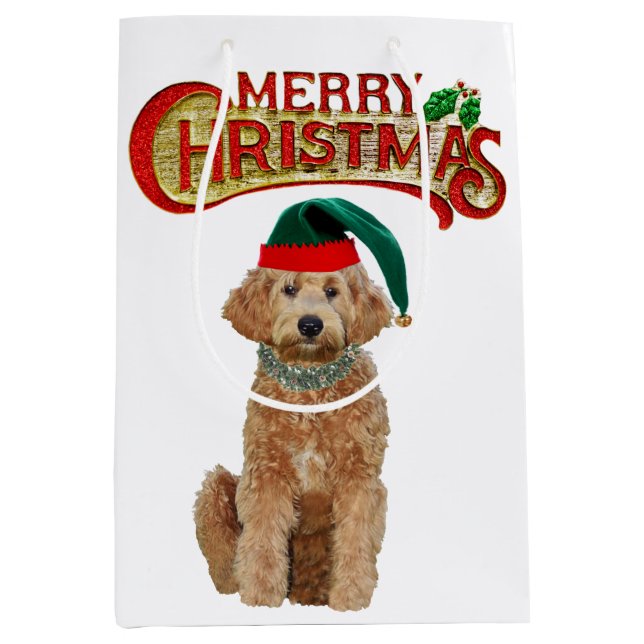 Medium Christmas Gift Bag of golden doodle (Front)