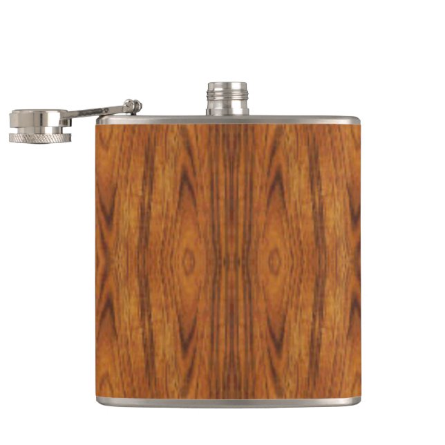 medium dark faux woodgrain hip flask (Opened)
