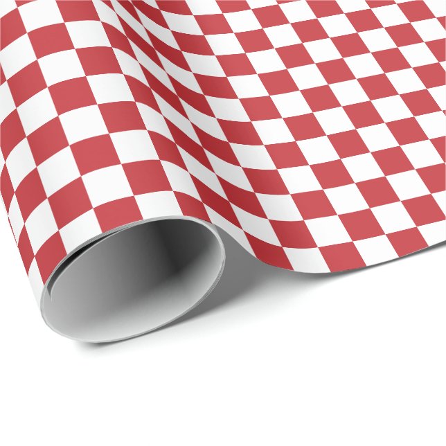 Medium Dark Red and White Checks Wrapping Paper (Roll Corner)