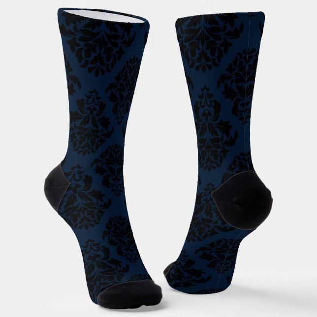 Medium Deep Blue Damask 2 Socks (Angled)