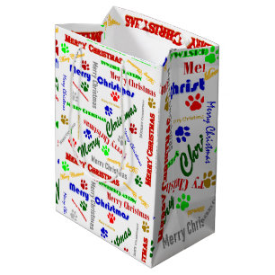 Medium Glossy Christmas Gift Bag w/Dog Paws