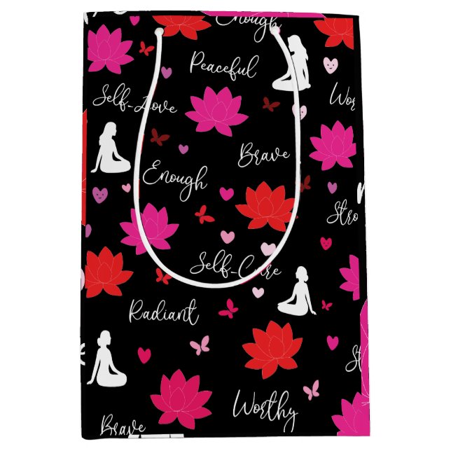 Medium Glossy Gift Bag | Lotus Floral Mindfulness  (Front)