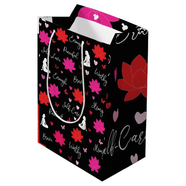 Medium Glossy Gift Bag | Lotus Floral Mindfulness  (Back Angled)
