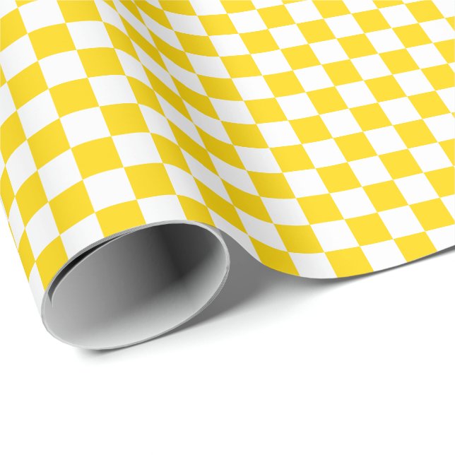 Medium Golden Yellow and White Checks Wrapping Paper (Roll Corner)