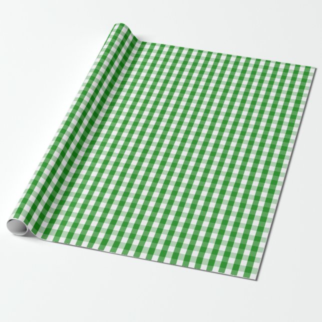 Medium Green and White Gingham Wrapping Paper (Unrolled)