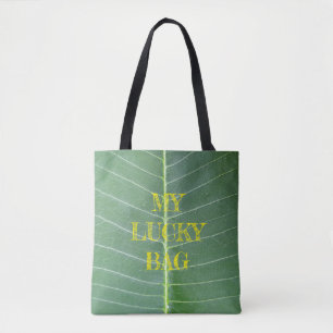 Medium - Green Leaf and Light White Line Design Tote Bag