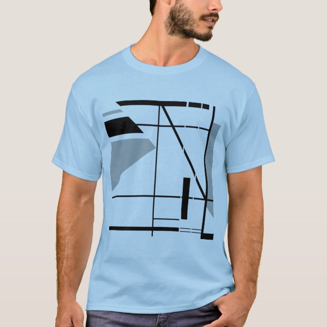 Medium Grey Black Contemporary Geometric Abstract  T-Shirt (Front)