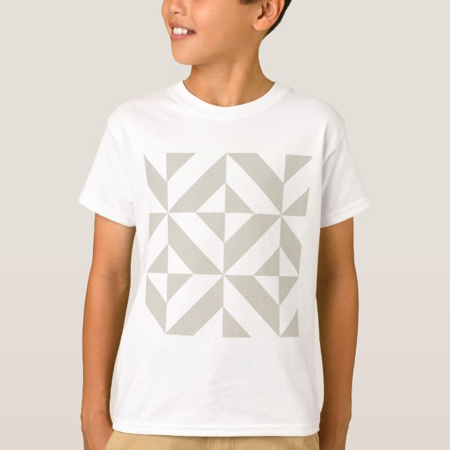 Medium Grey Geometric Deco Cube Pattern T-Shirt (Front)
