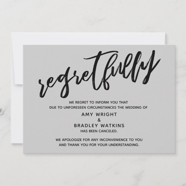 Medium Grey Regretfully Wedding Cancellation Card (Front)