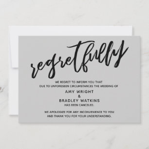 Medium Grey Regretfully Wedding Cancellation Card