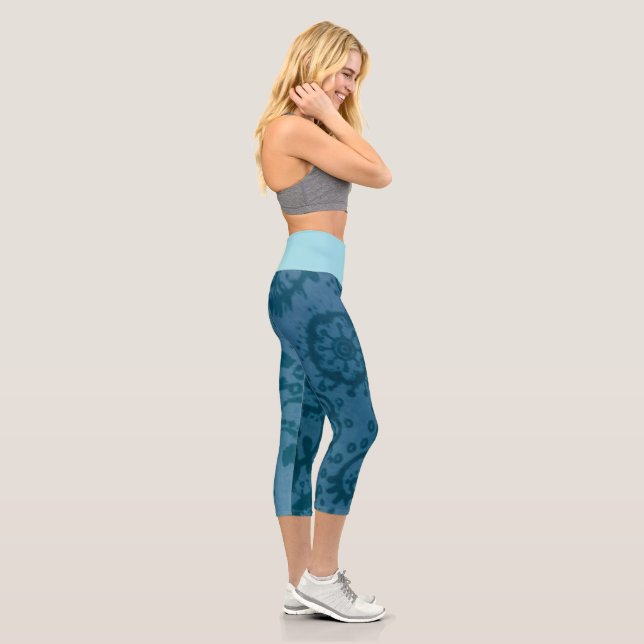 MEDIUM High Waisted Blue Paisley Capri Leggings  (Right)