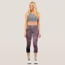 MEDIUM High Waisted Purple Paisley Capri Leggings
