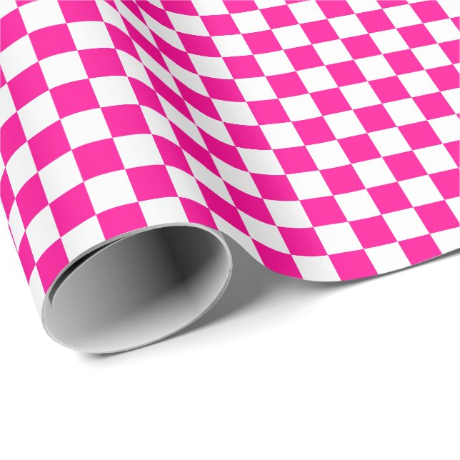 Medium Hot Pink and White Checks Wrapping Paper (Roll Corner)