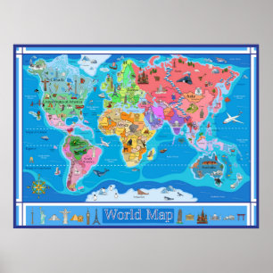 Medium Kids Illustrated World Map - 32 x 24 Poster