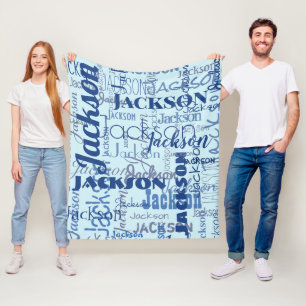 Medium Length Name Graffiti Pattern Blue Navy Fleece Blanket