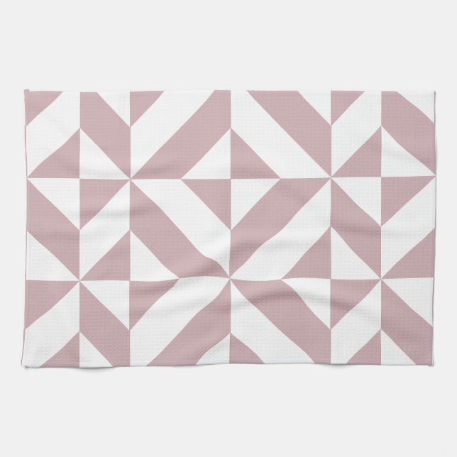Medium Mauve Geometric Deco Cube Pattern Tea Towel (Horizontal)
