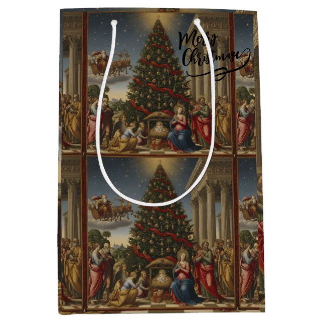 Medium Nativity Santa Christmas Gift Bag (Front)