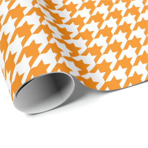 Medium Orange and White Houndstooth Wrapping Paper